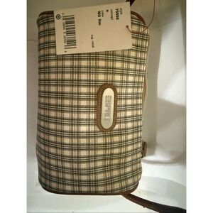 Vintage Esprit Women's Plaid Faux Leather Purse Crossbody Bag Tan Green NWT